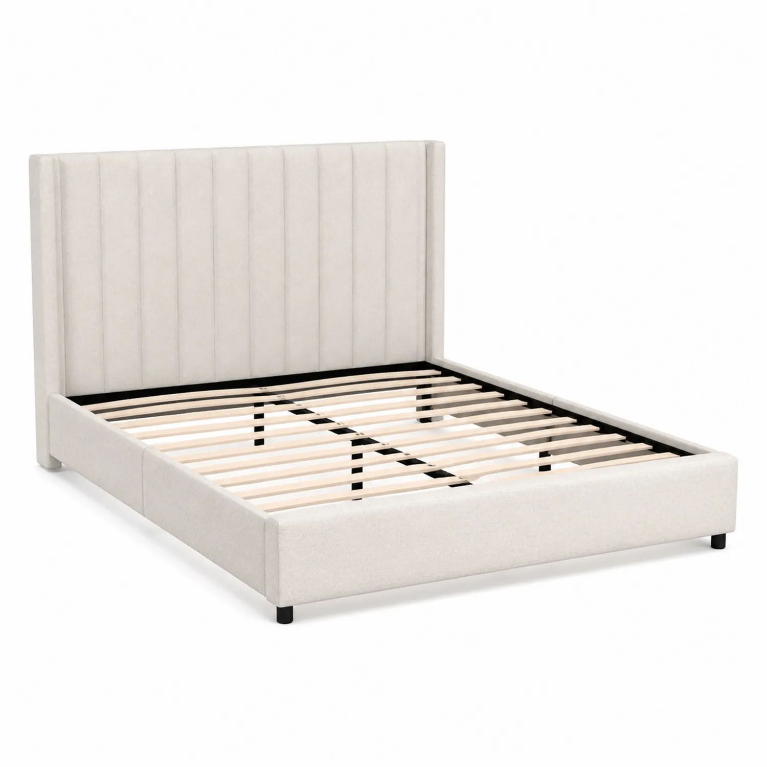 Lit double 160x200 cm en bois et polyester avec tête de lit rembourrée-Mavtrivaris