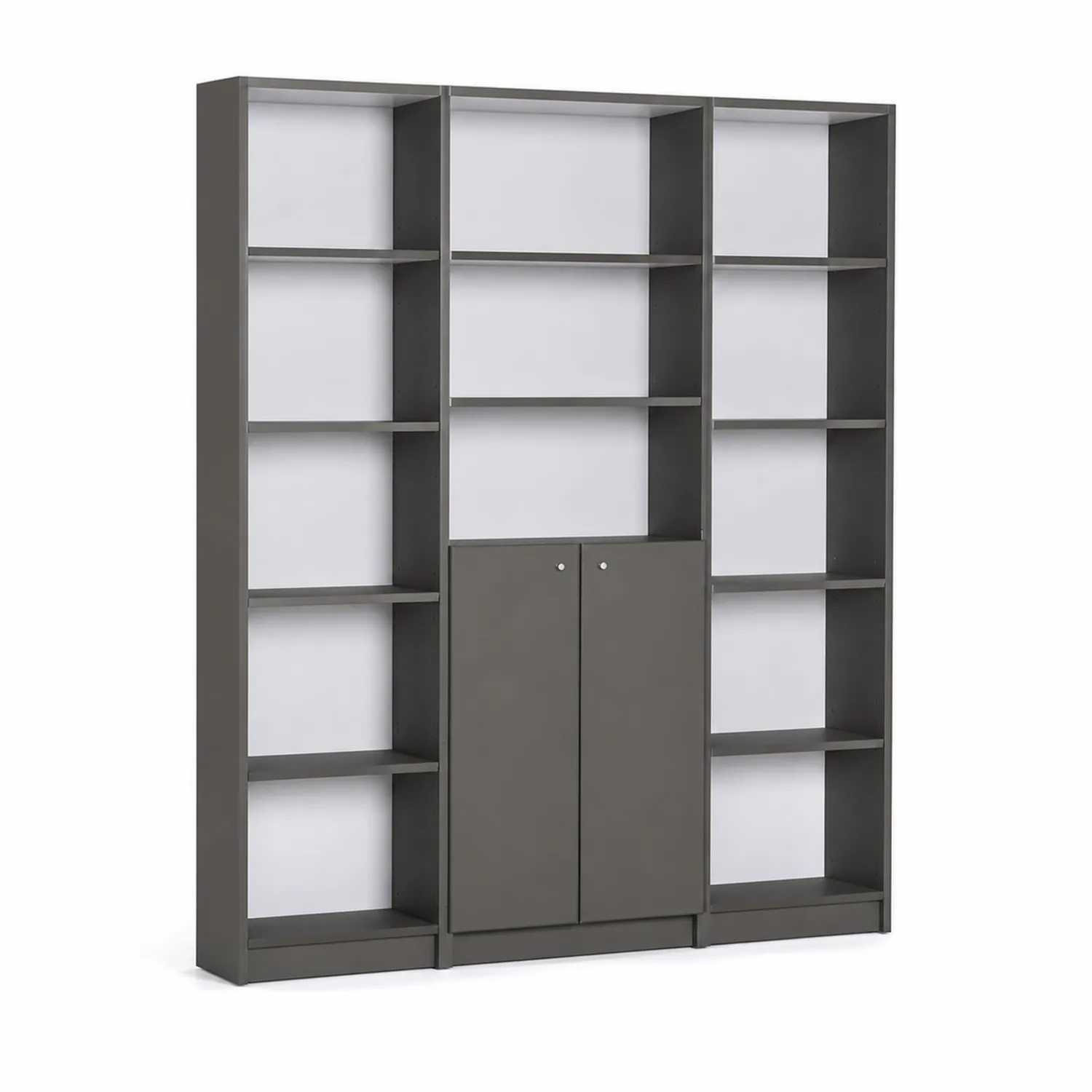 Bibliothèque en Bois Composite Gris avec Étagères et Portes 180x30x200 cm-Mavtrivaris
