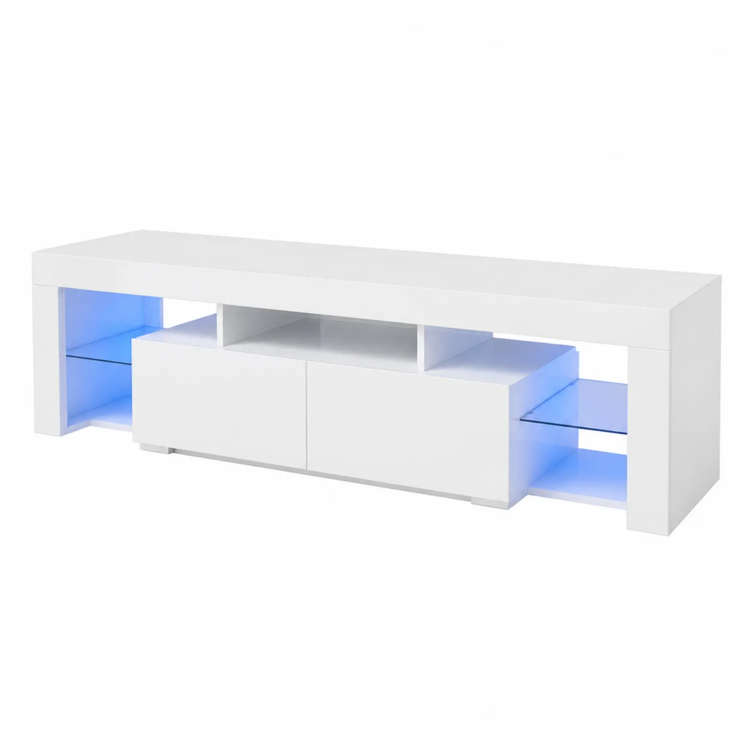 Meuble TV en MDF et verre avec LED bleues 160x40x45 cm-Mavtrivaris