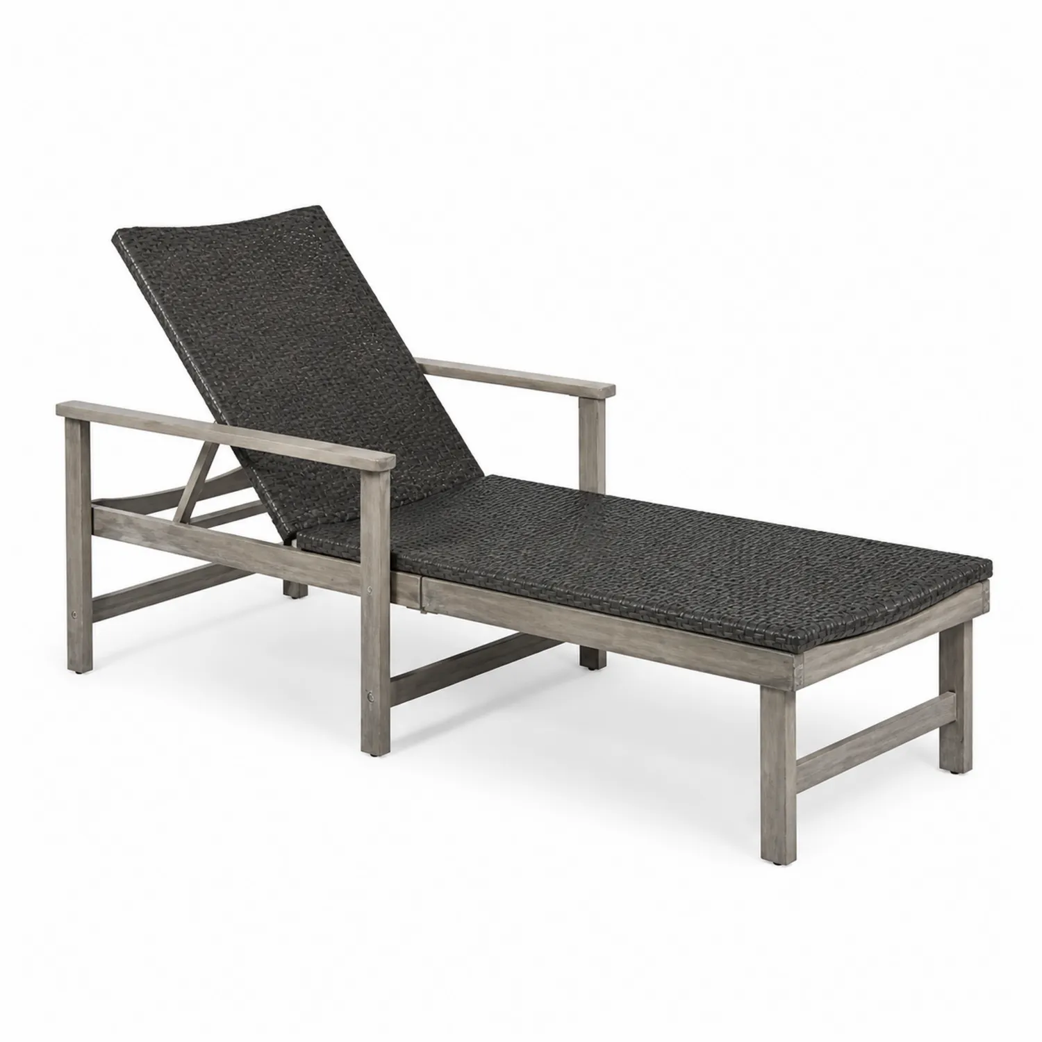 Chaise Longue en Bois et Résine Tressée Gris Foncé-Mavtrivaris
