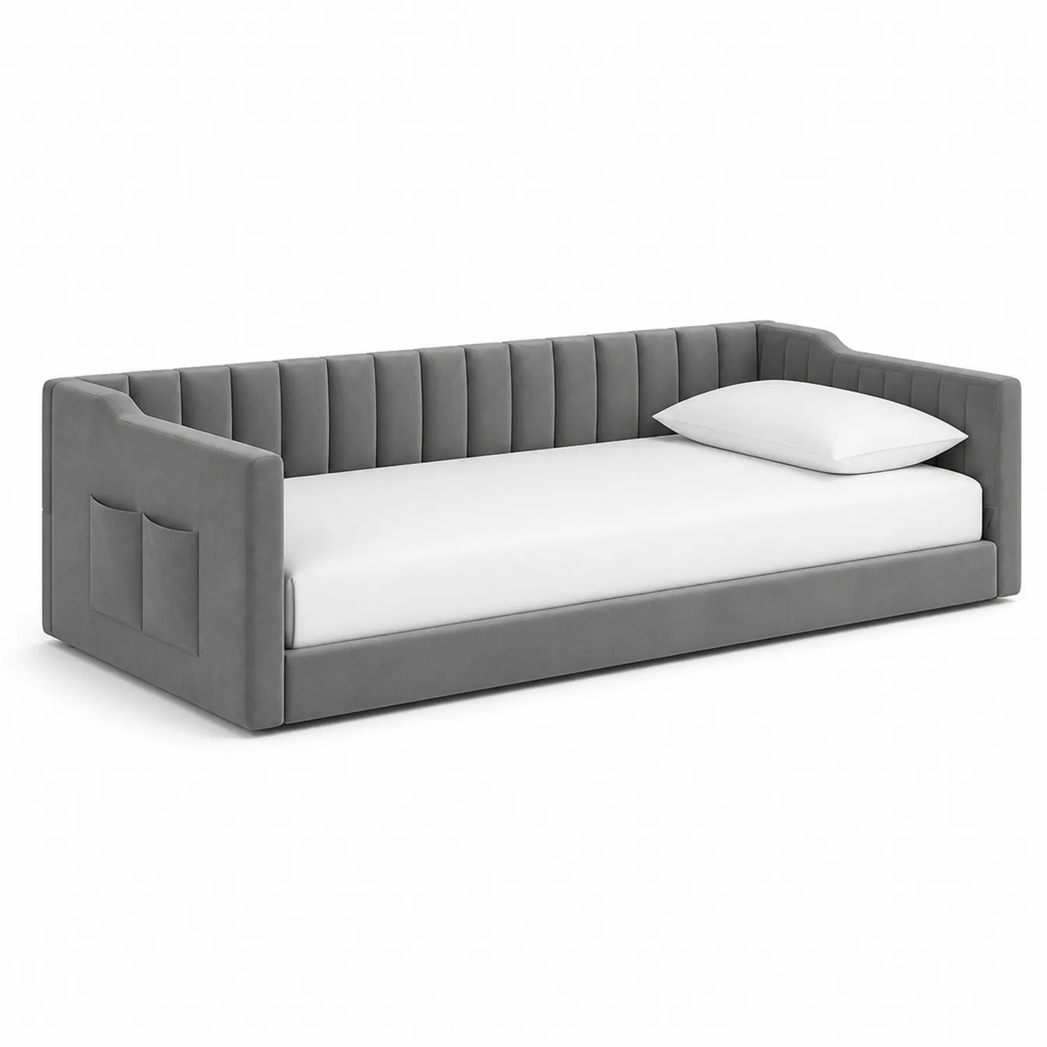 Canapé-lit en velours gris avec coussin-Mavtrivaris