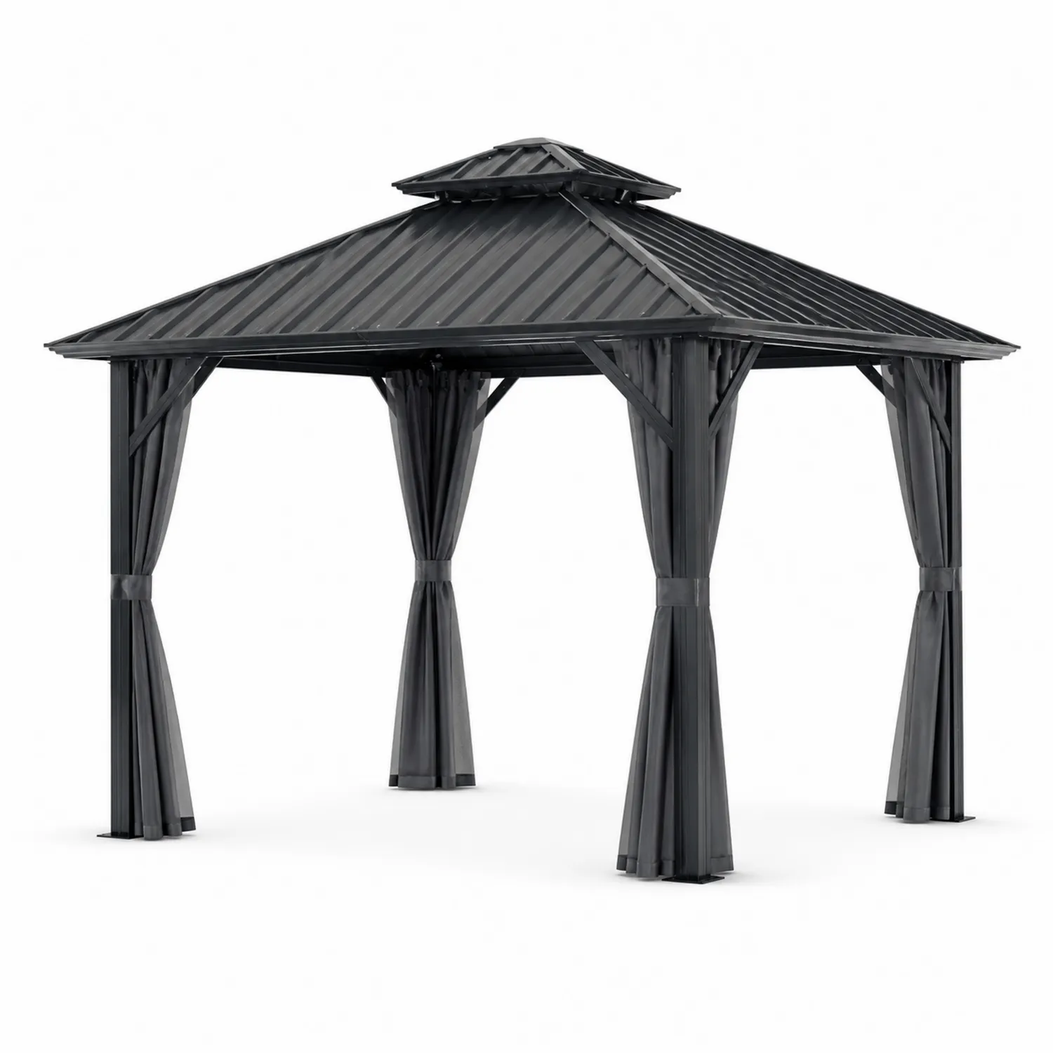 Pavillon en métal avec toit double et rideaux-Mavtrivaris