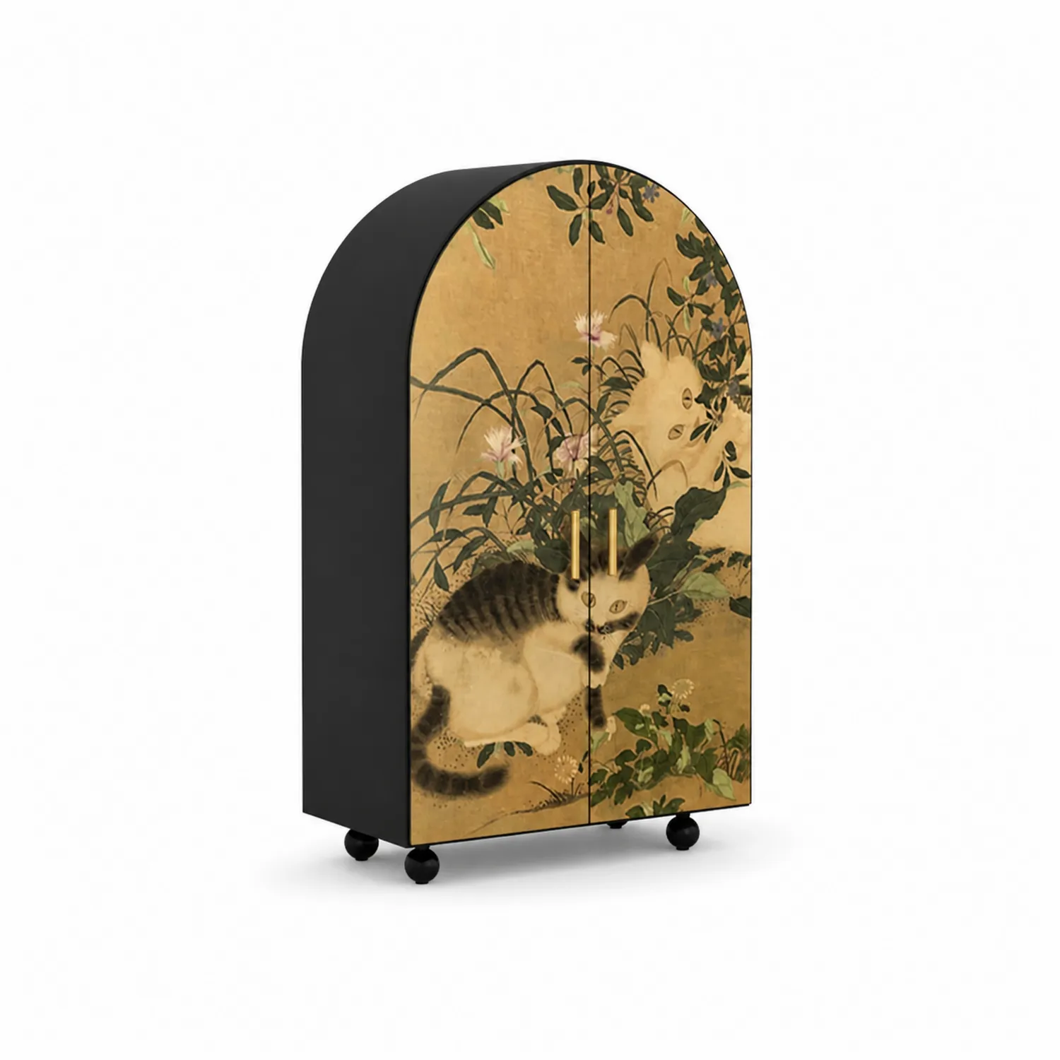 Armoire à roulettes en MDF avec motif de chat, Noir-Mavtrivaris
