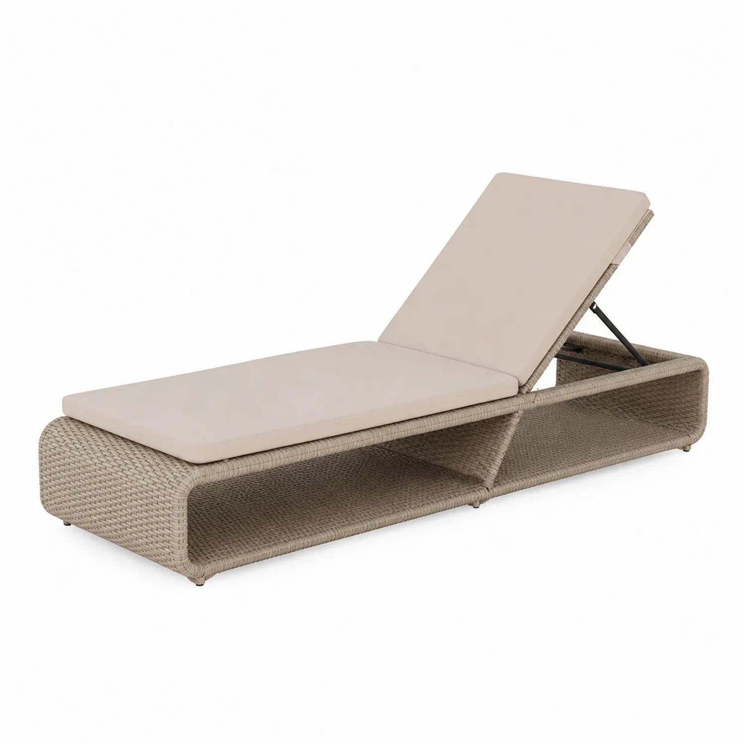 Chaise Longue en Résine Tressée avec Coussin Réglable Beige-Mavtrivaris