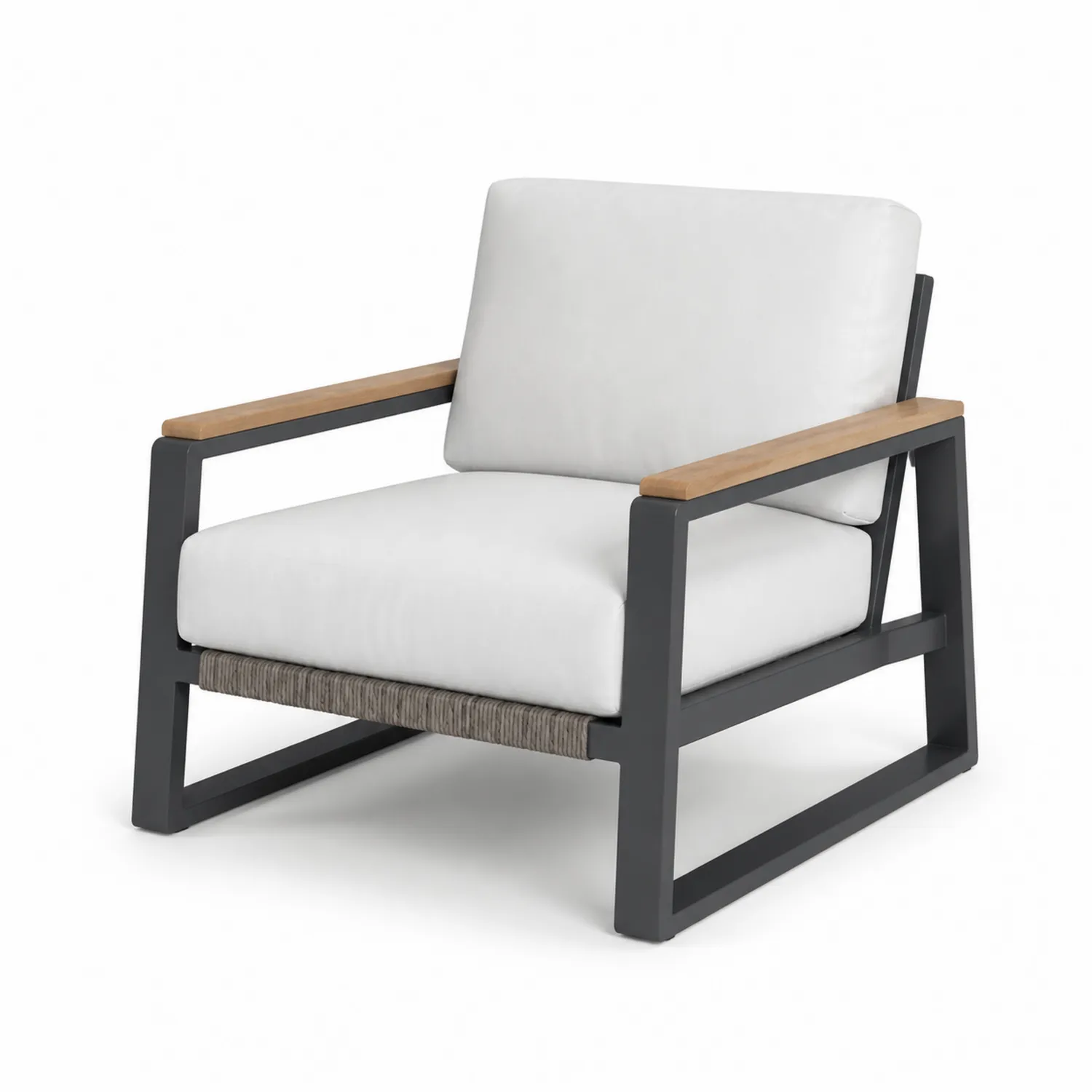 Fauteuil en aluminium et bois avec coussins blancs-Mavtrivaris