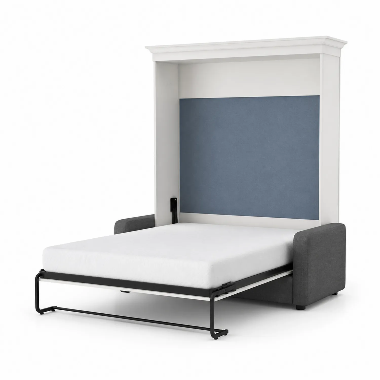 Lit escamotable en métal et bois Blanc, Gris avec matelas-Mavtrivaris