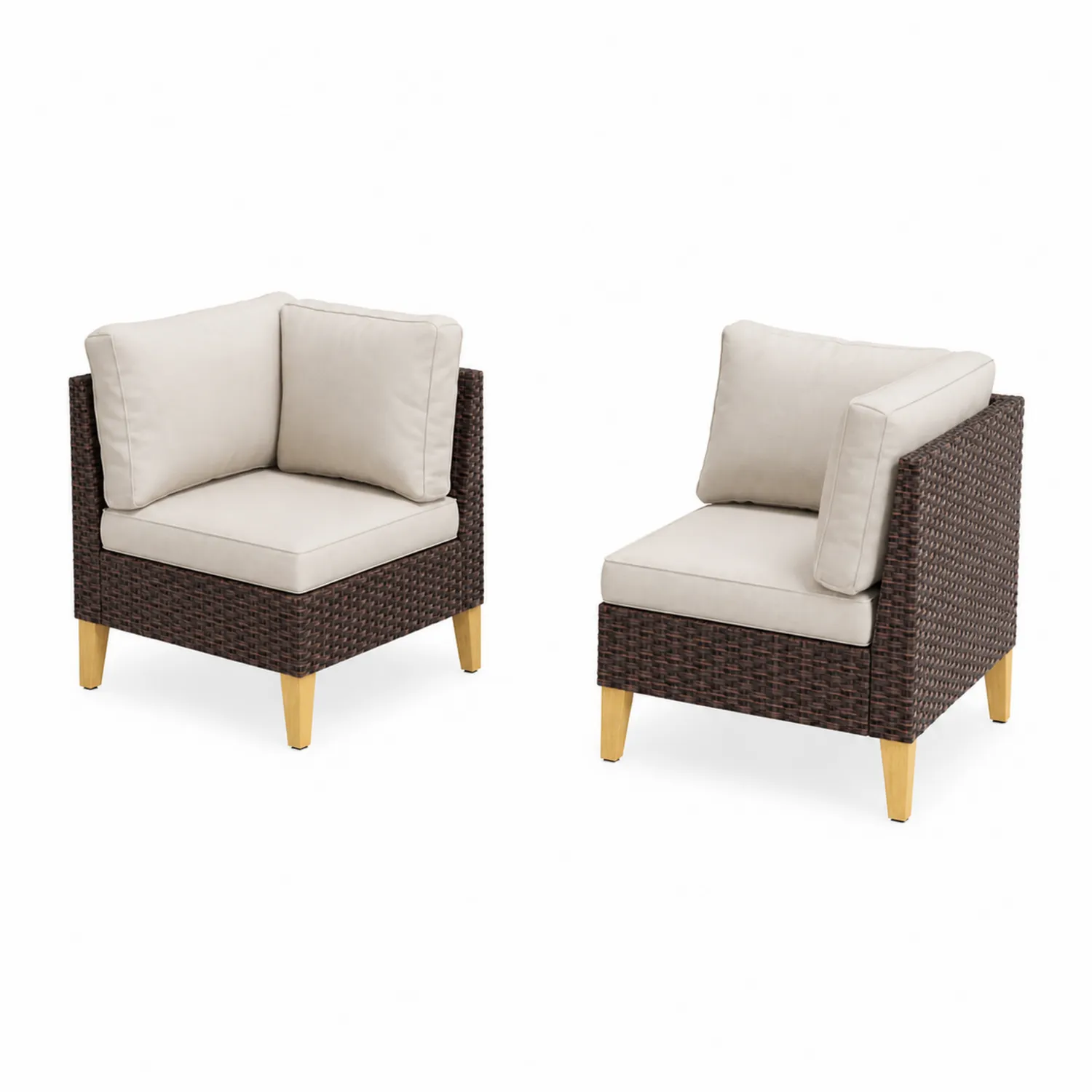 Fauteuils d'angle en résine tressée avec coussins beige - Lot de 2-Mavtrivaris
