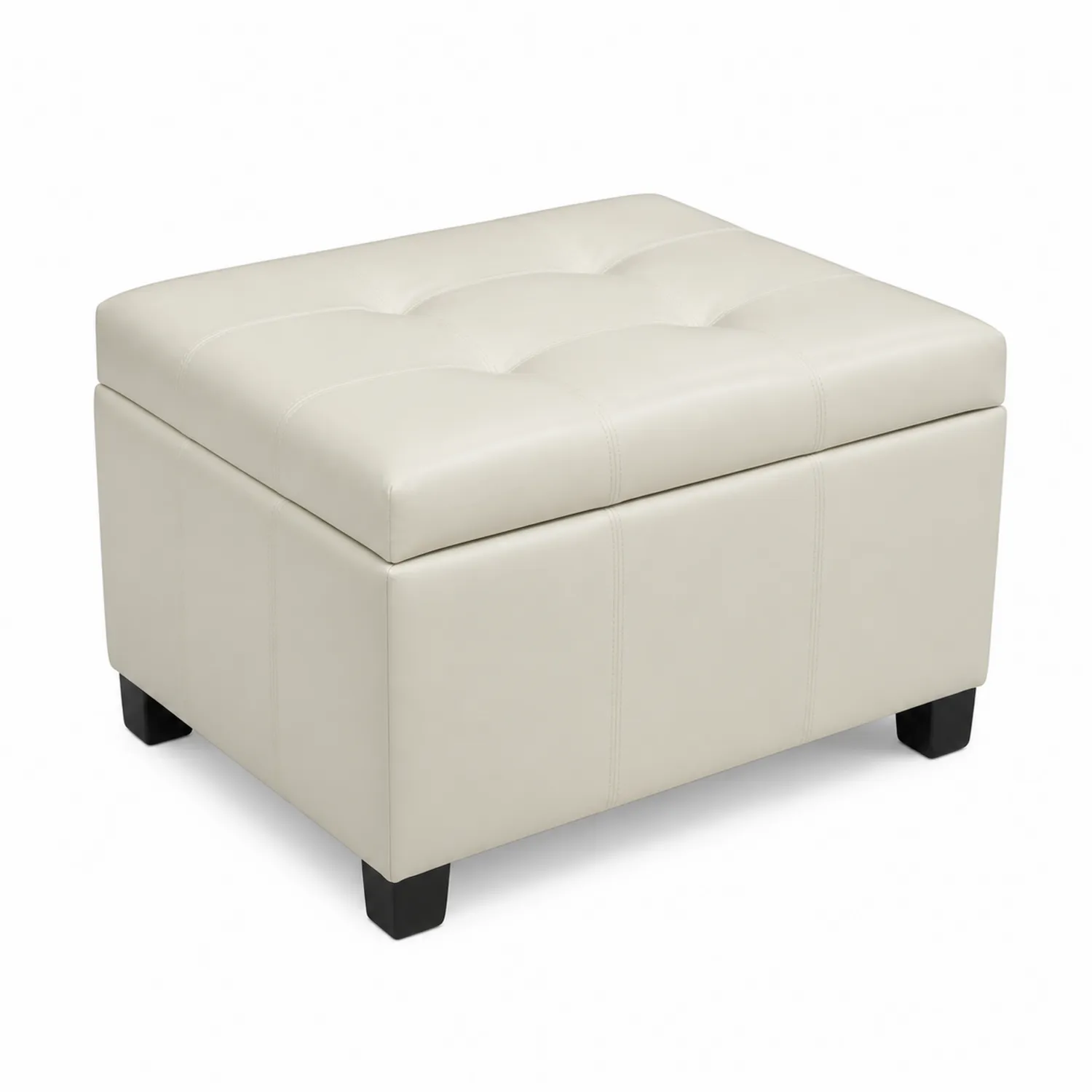 Pouf de rangement en bois et cuir synthétique Beige-Mavtrivaris