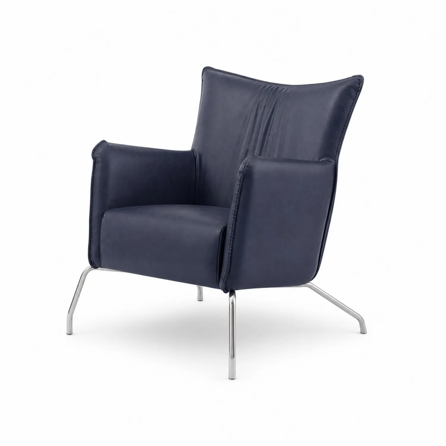 Fauteuil en cuir bleu avec pieds métalliques chromés-Mavtrivaris