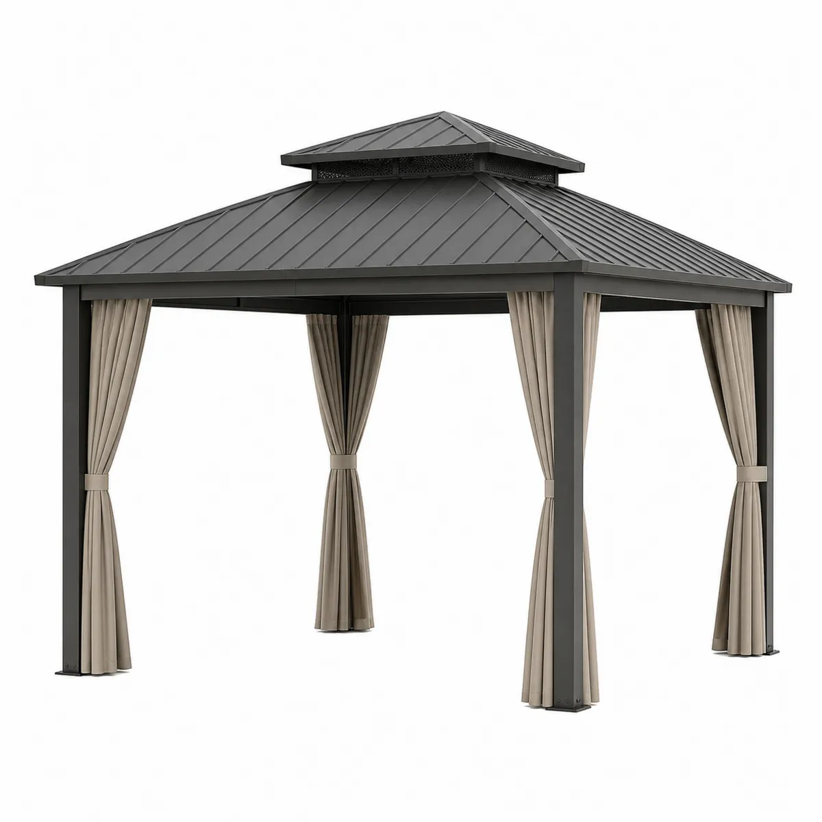 Pavillon en Aluminium avec Rideaux en Polyester Beige 300x300x275 cm-Classicabodee