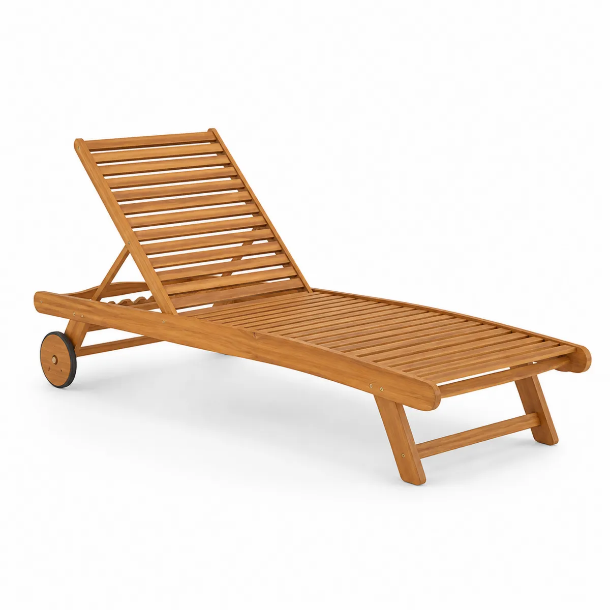 Chaise longue en bois avec roulettes et dossier réglable-Classicabodee