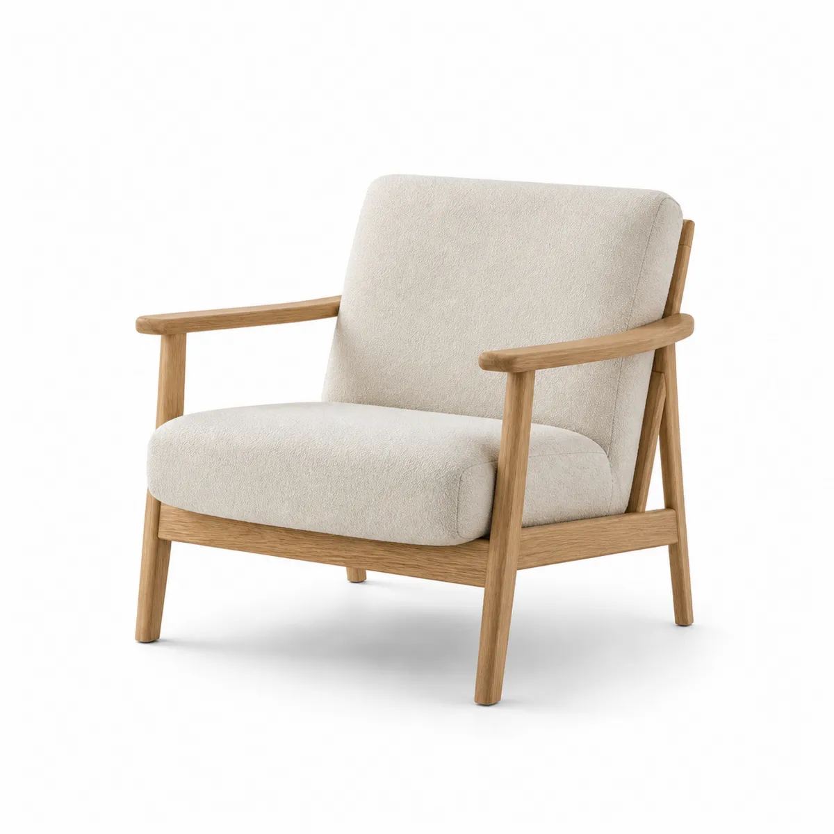 Fauteuil en tissu polyester beige avec structure en chêne-Classicabodee
