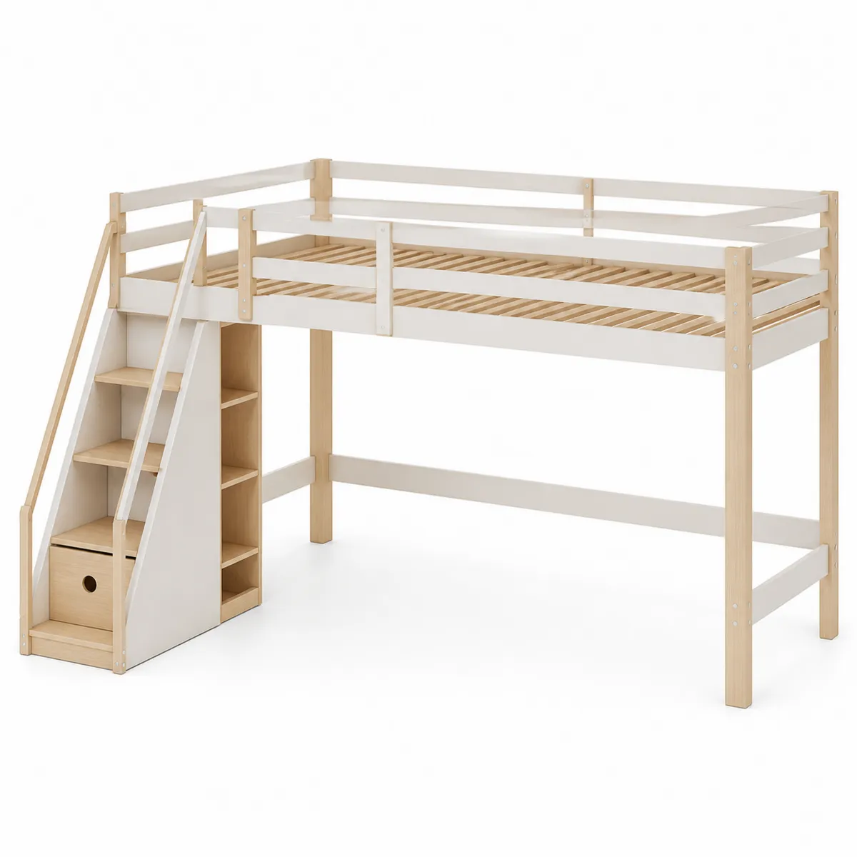Lit en bois avec escalier de rangement 200x90 cm-Classicabodee