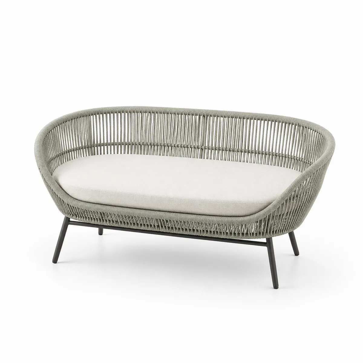 Canapé de jardin deux places en rotin synthétique et acier Gris Clair-Classicabodee