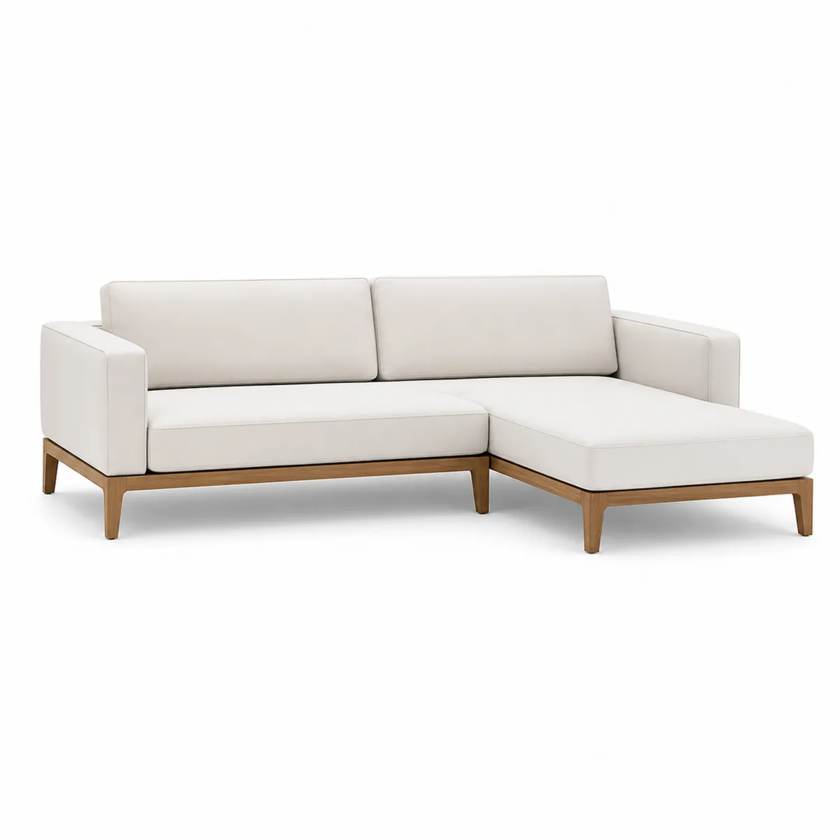 Canapé d'angle en cuir synthétique blanc et bois-Classicabodee