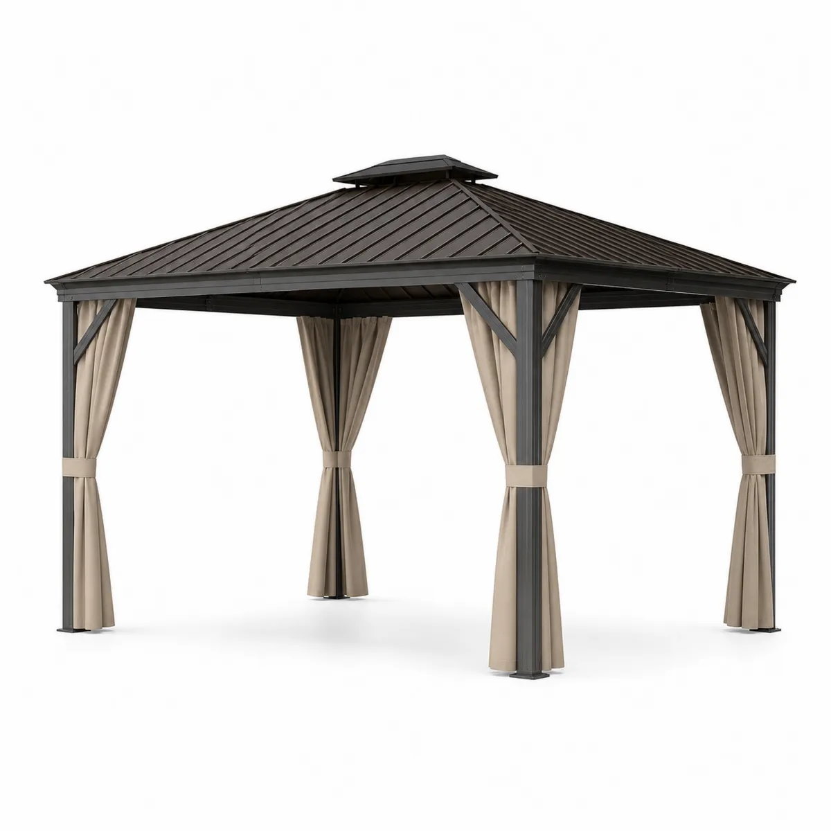 Pavillon de Jardin en Acier avec Rideaux en Polyester 300x300x260 cm-Classicabodee