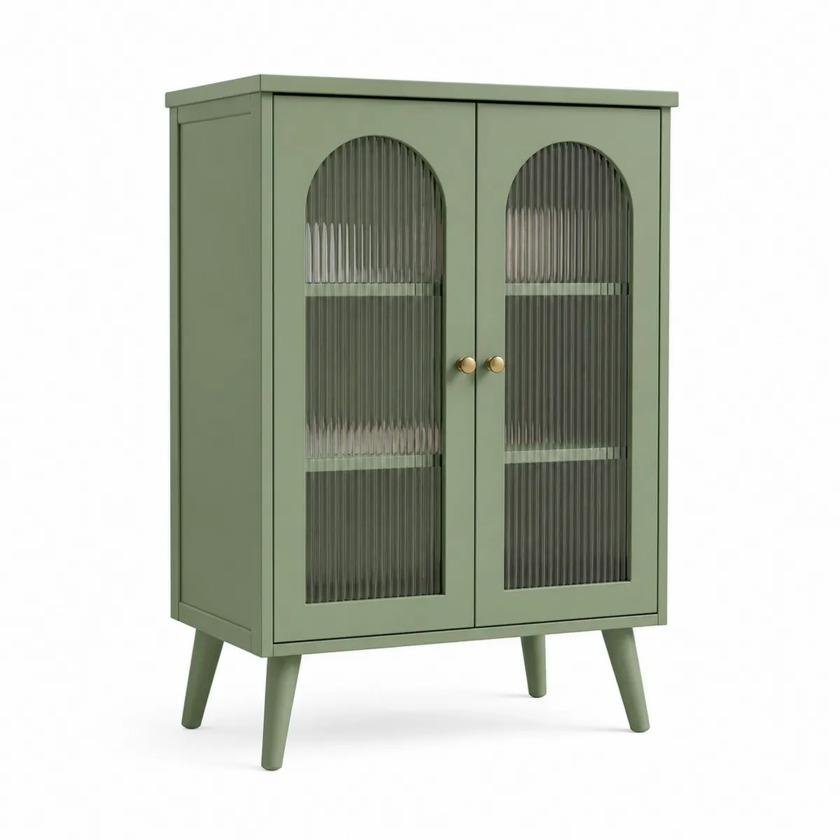 Buffet en bois et verre nervuré à 2 portes Vert-Classicabodee