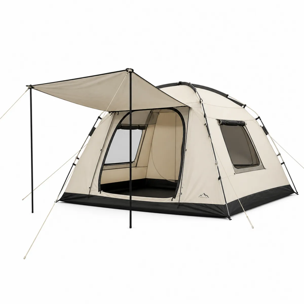 Tente carrée 4 personnes en polyester avec auvent Beige-Classicabodee
