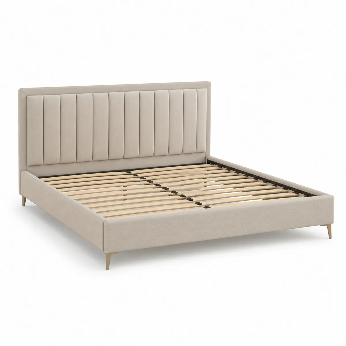 Lit double en tissu avec tête de lit rembourrée 200x160 cm Beige-Classicabodee