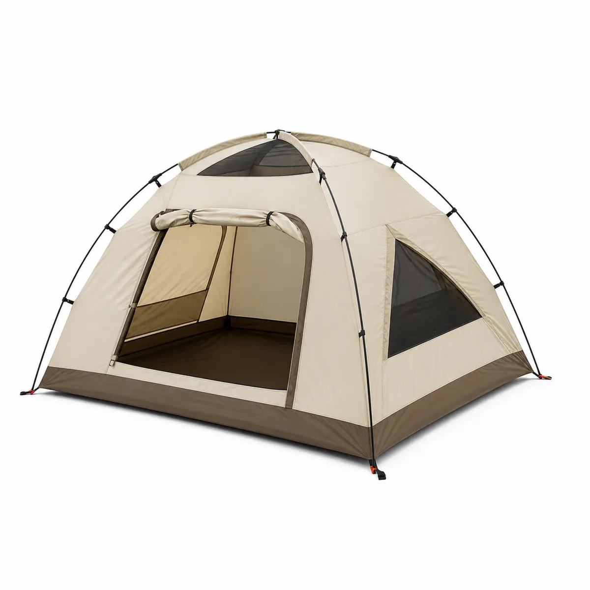 Tente de camping dôme 4 personnes en polyester et acier 210x210x130 cm Beige-Classicabodee