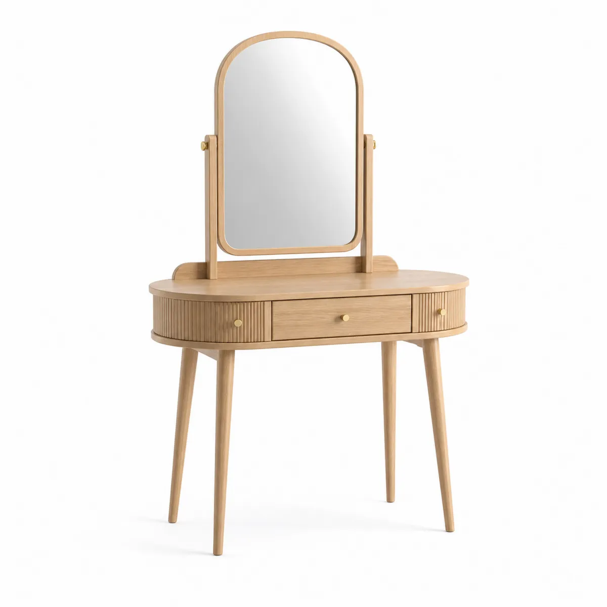 Coiffeuse en bois de chêne avec miroir ovale-Classicabodee