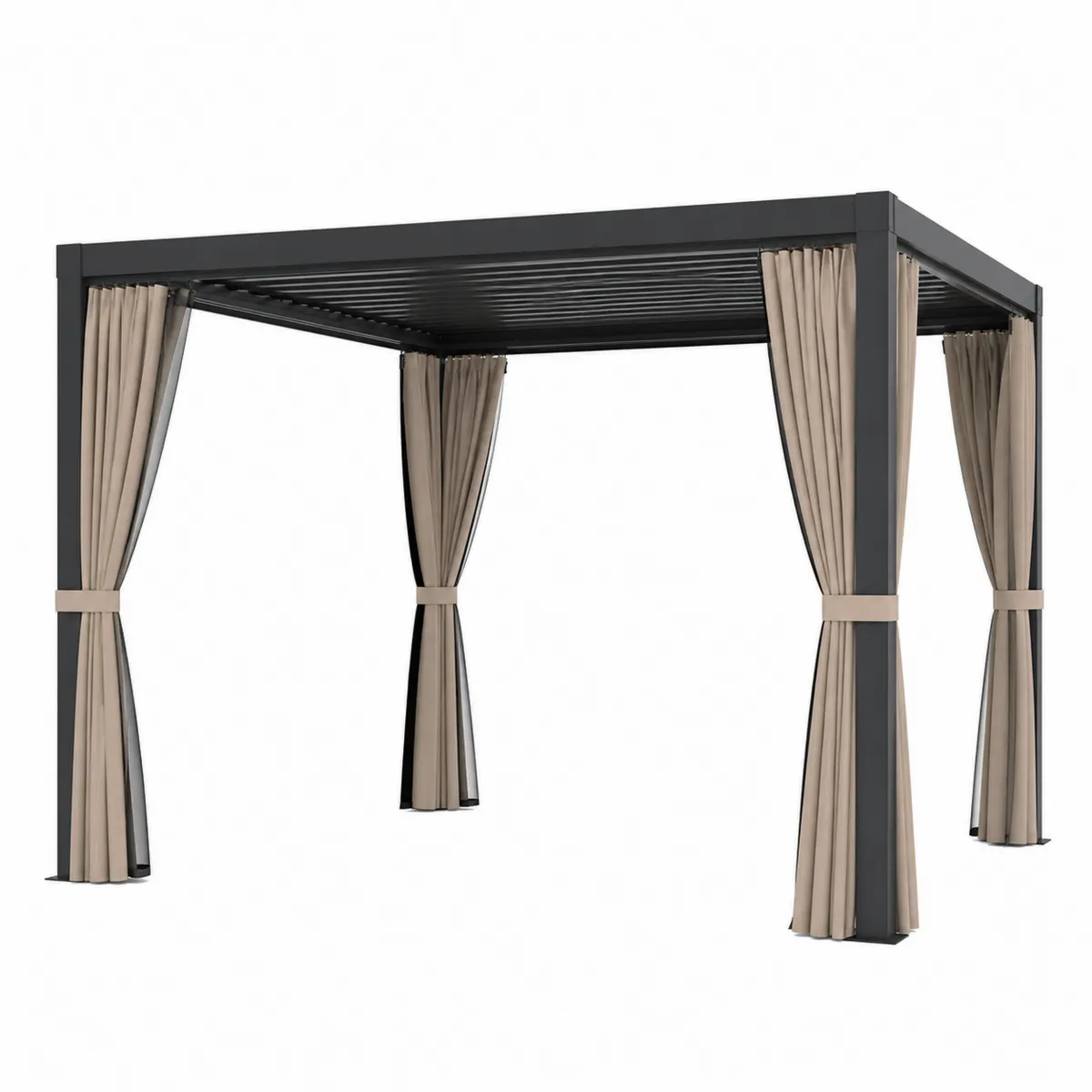 Pergola en aluminium avec rideaux en polyester beige-Classicabodee