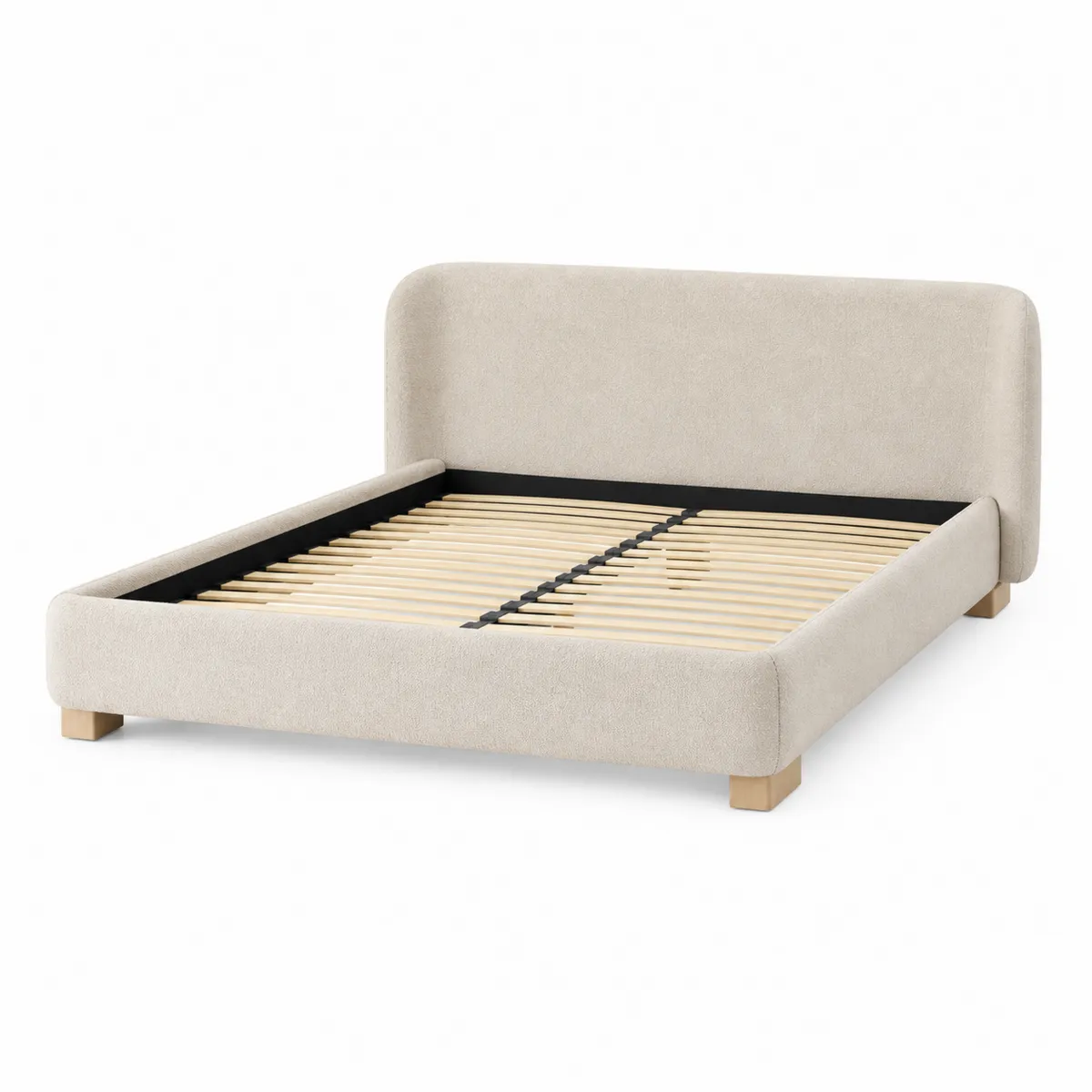Lit double en bois et tissu polyester 160x200 cm Beige-Classicabodee