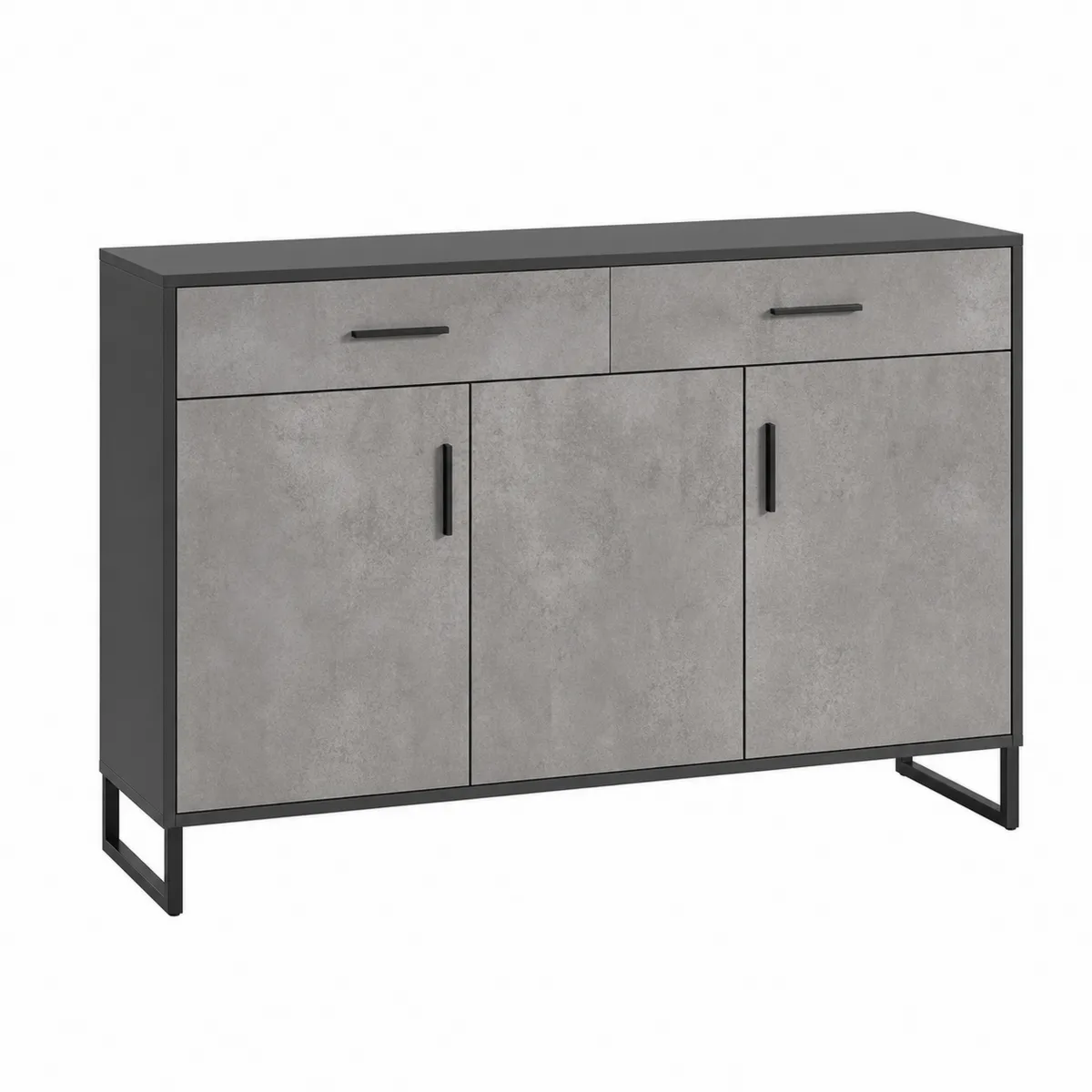 Buffet rectangulaire en bois composite avec finition aspect béton gris et noir-Classicabodee