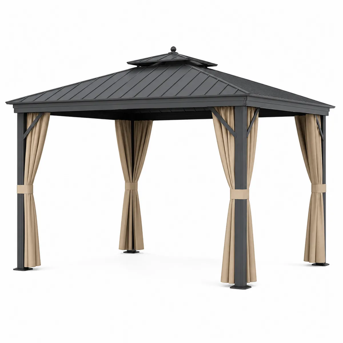Pavillon de Jardin en Métal avec Rideaux Noir Beige-Classicabodee