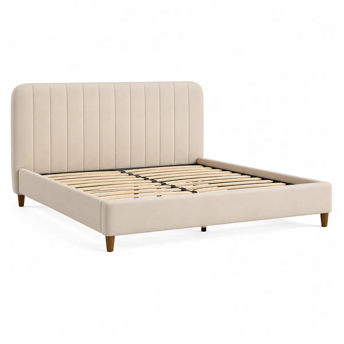 Lit en métal et velours beige 160x200 cm-Classicabodee