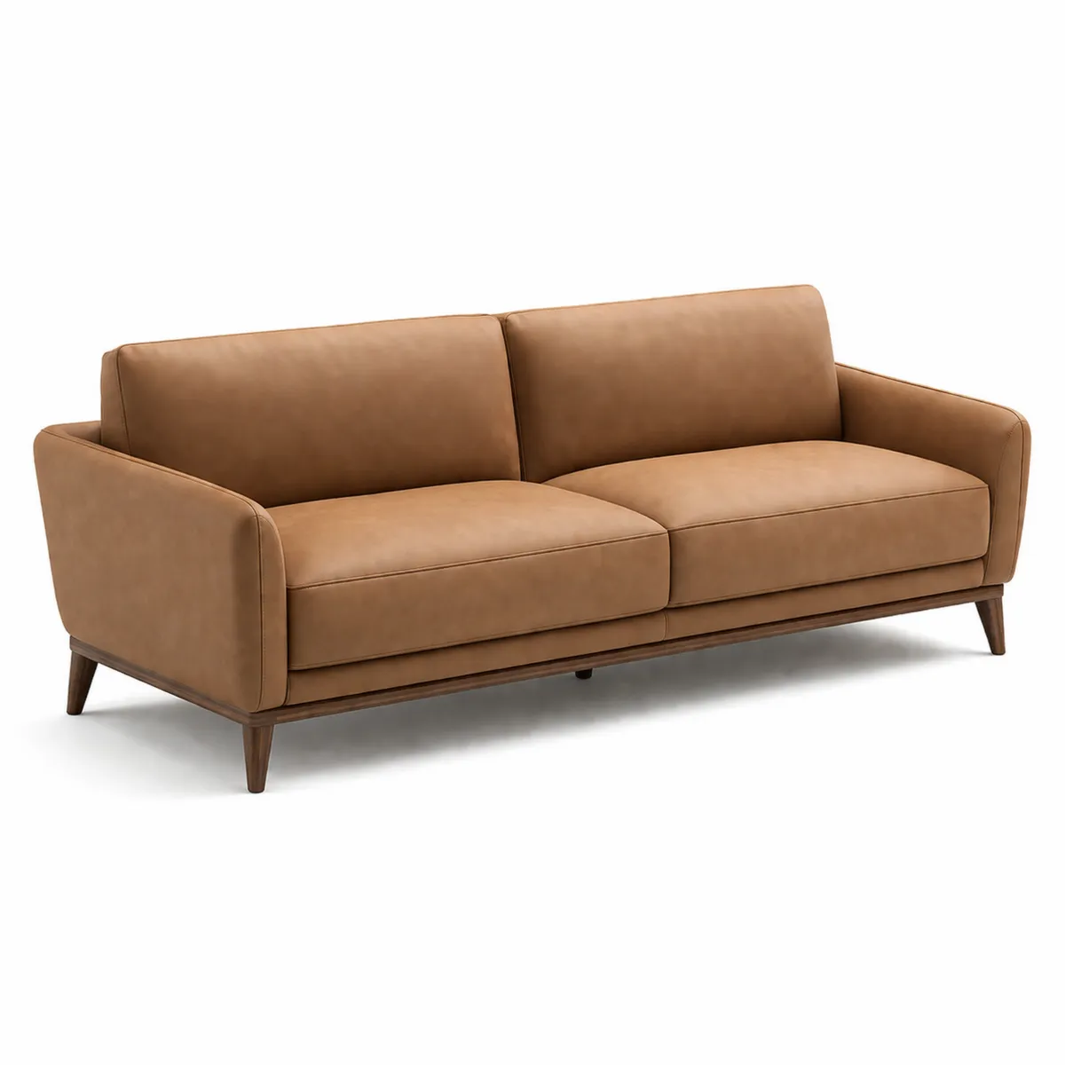 Canapé en cuir marron avec structure en bois-Classicabodee
