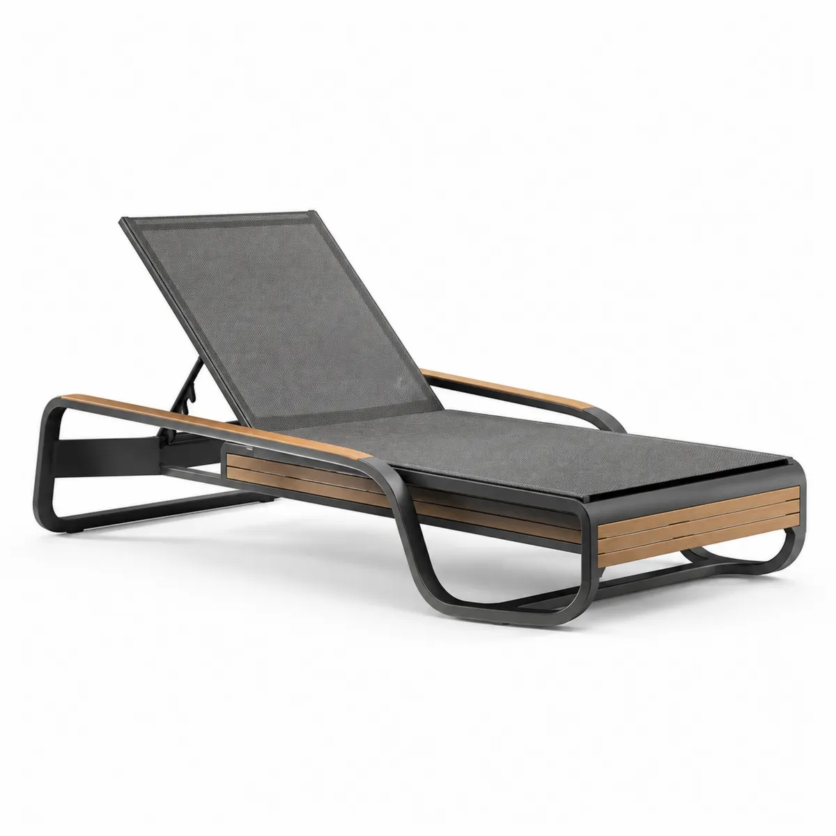 Chaise longue de jardin en aluminium avec accoudoirs en bois-Classicabodee