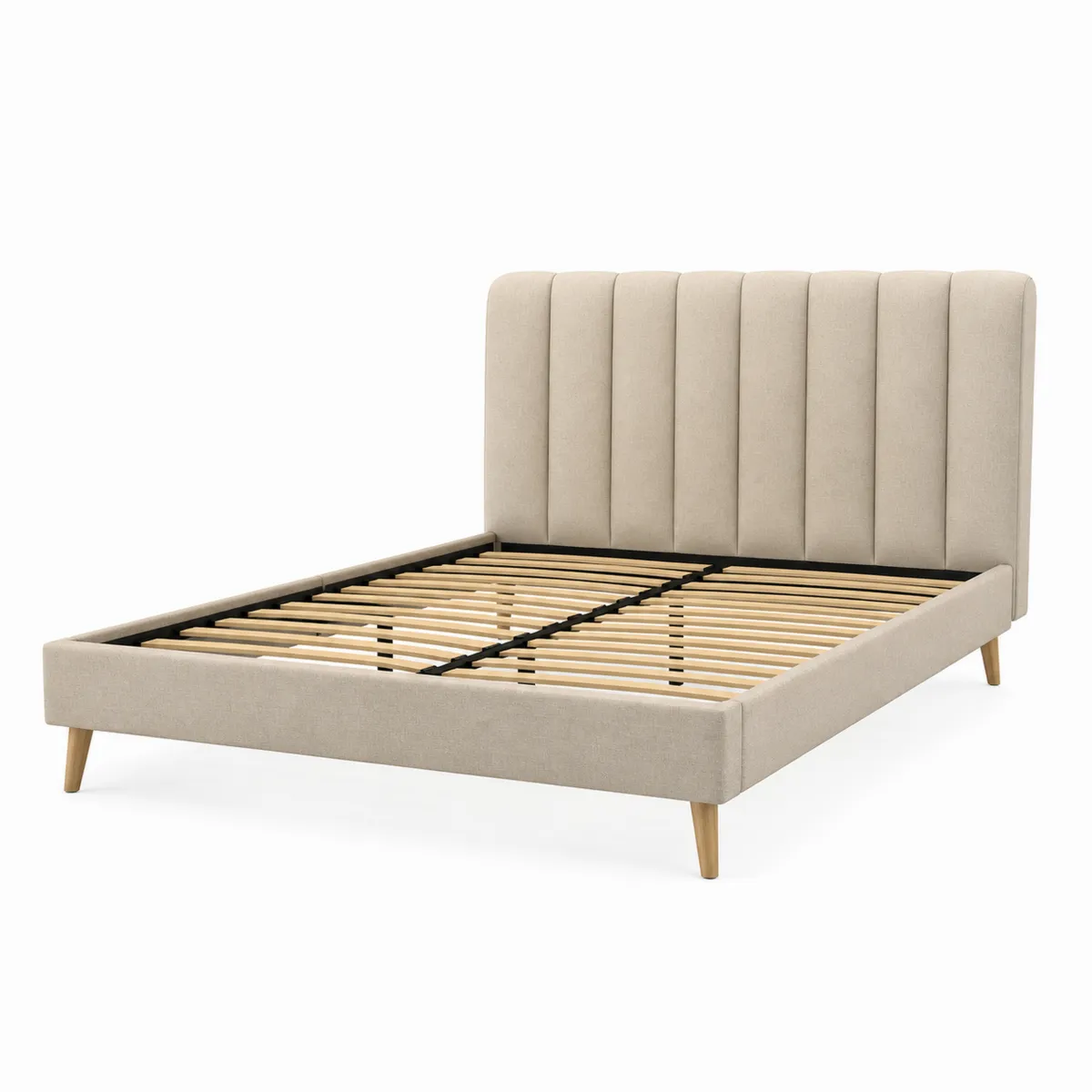 Lit double en tissu polyester avec tête de lit et lattes 160x200 cm Beige-Classicabodee