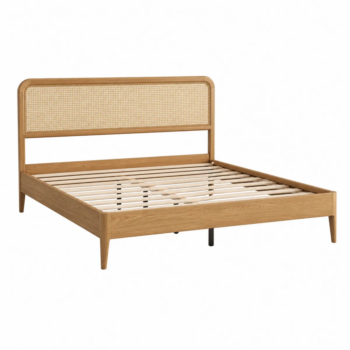 Lit double en bois et rotin 200 x 160 cm-Classicabodee