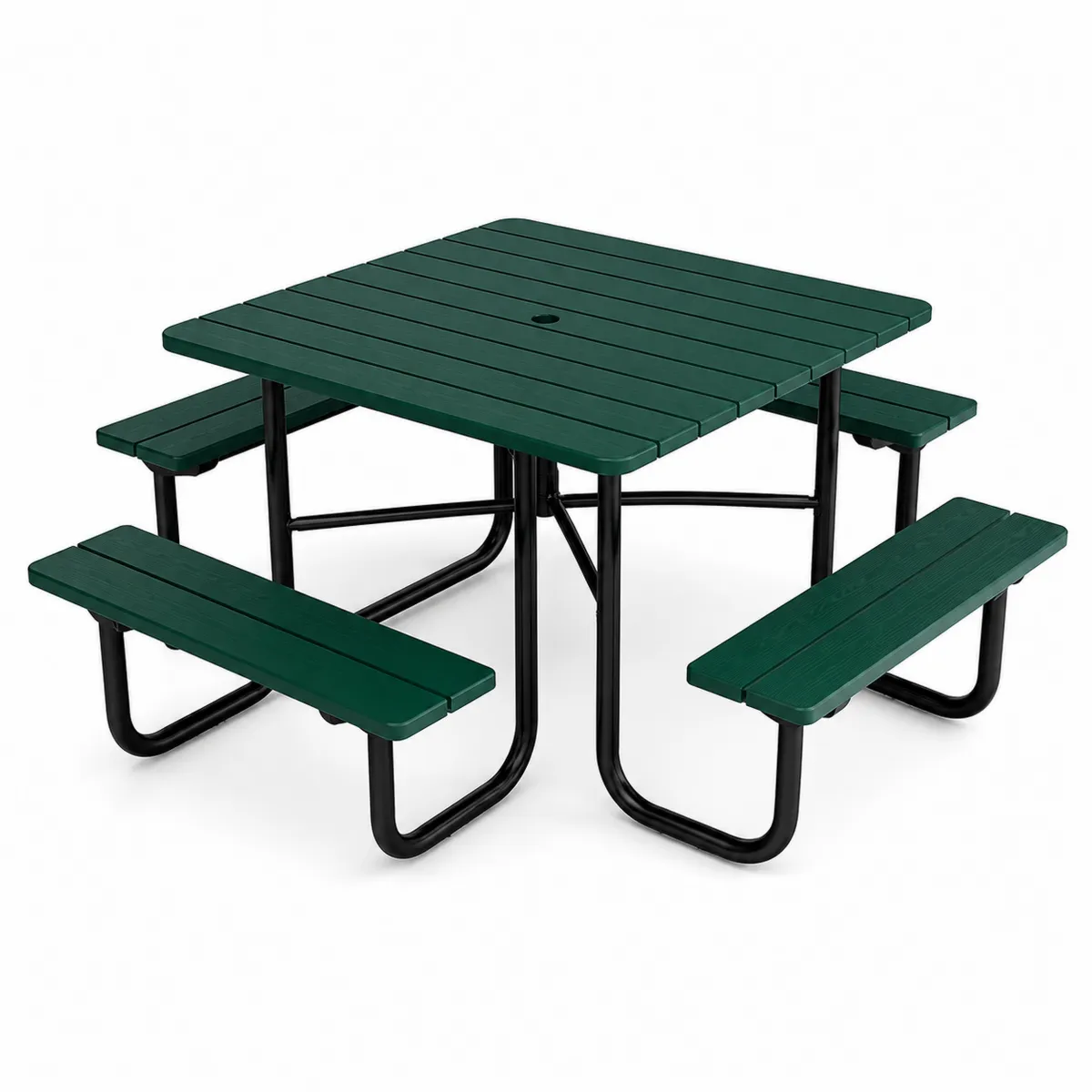 Table de pique-nique carrée en bois et métal avec bancs intégrés-Classicabodee