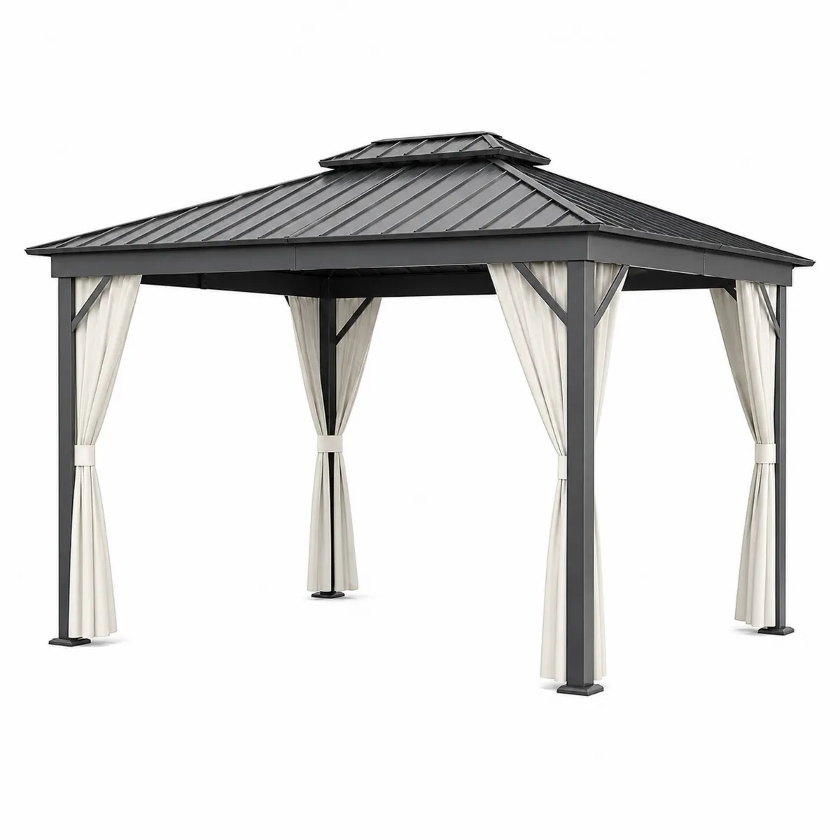 Pavillon de Jardin en Aluminium avec Toit en Acier et Rideaux en Polyester-Classicabodee