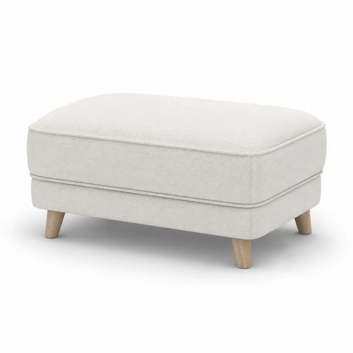 Pouf rectangulaire en tissu écru et bois-Classicabodee
