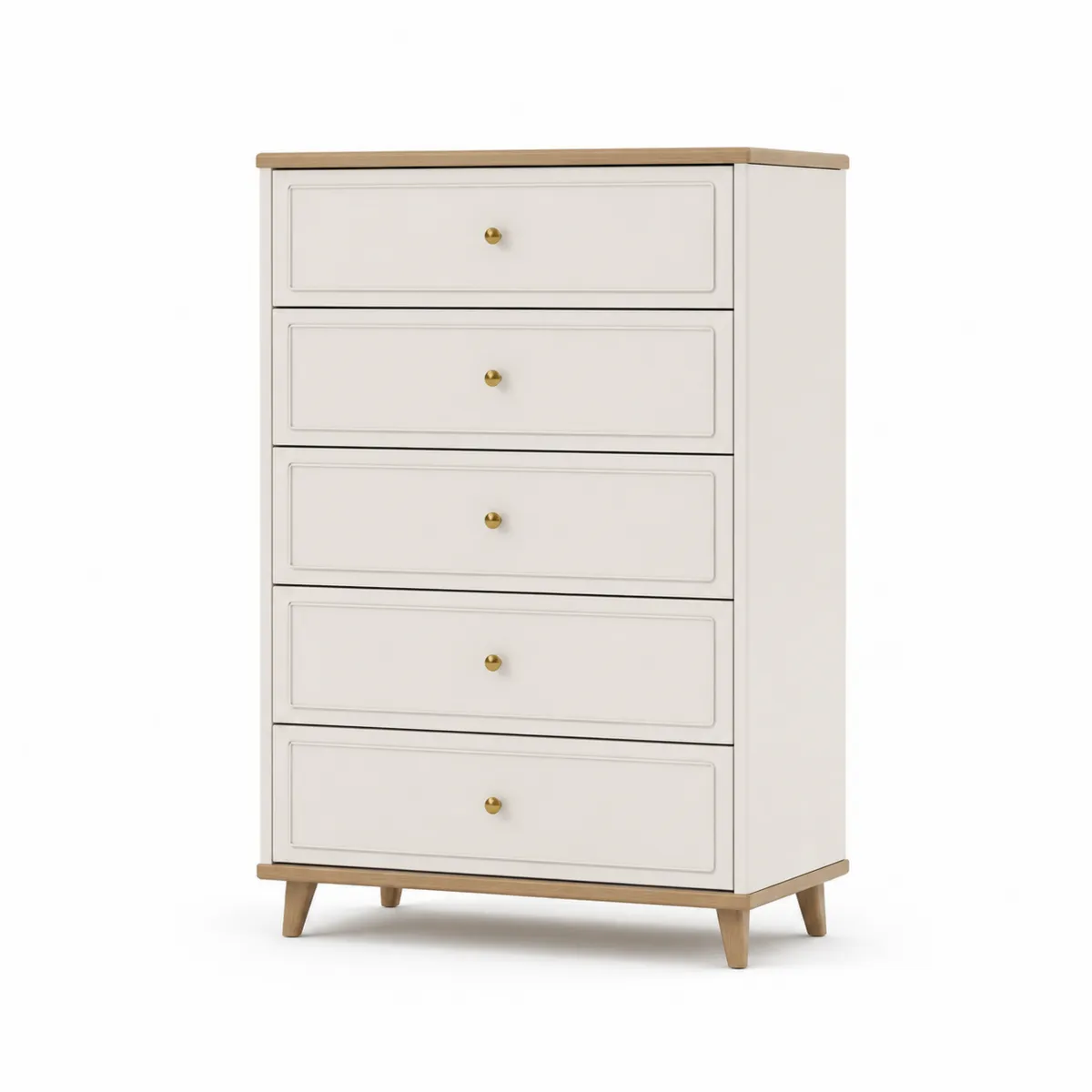 Commode haute 5 tiroirs en MDF et bois de chêne blanc et naturel-Classicabodee
