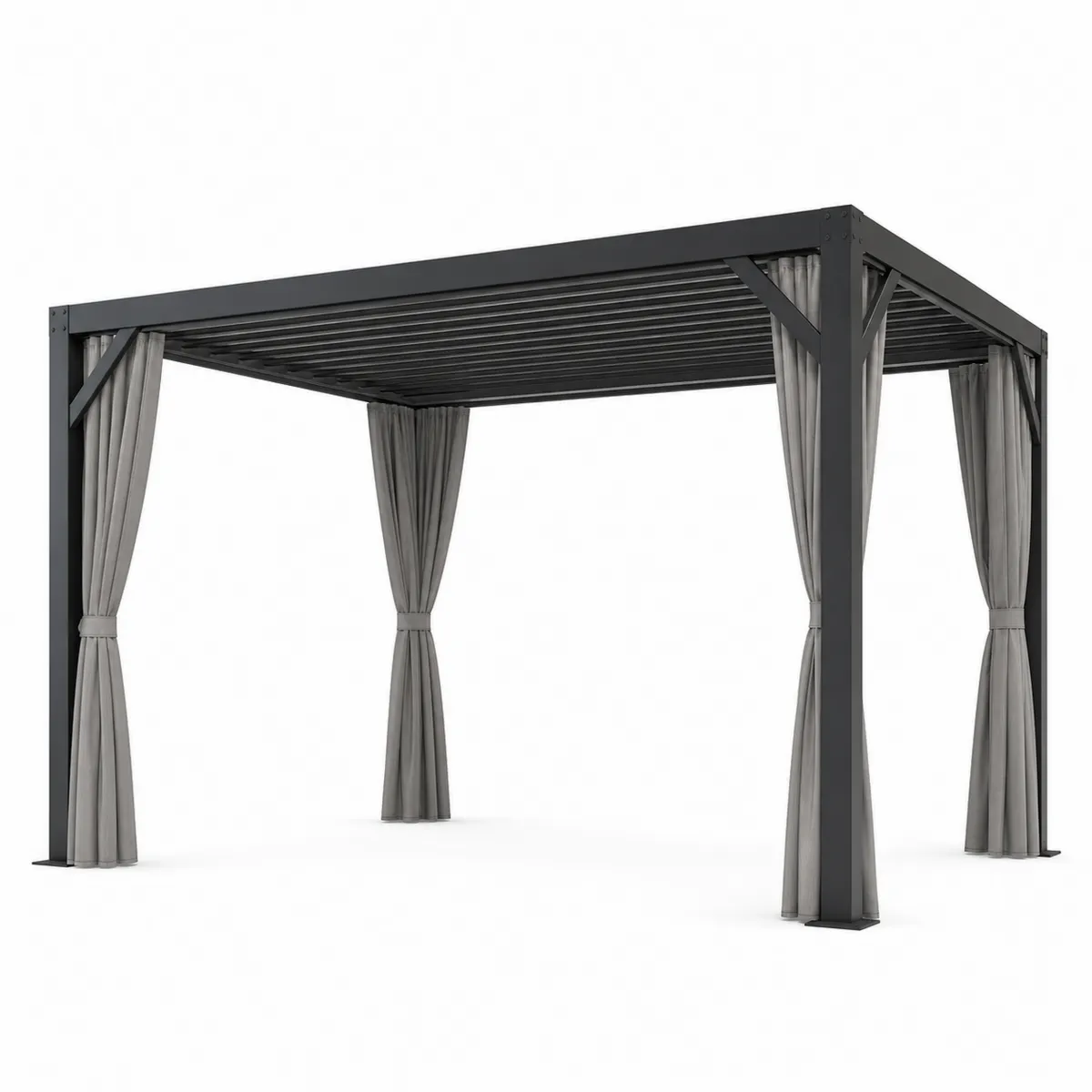 Pergola en aluminium avec rideaux en polyester 400x300x250 cm-Classicabodee