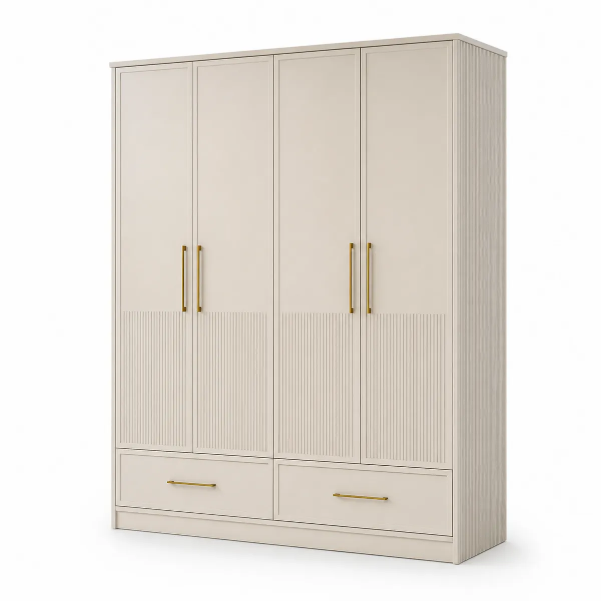 Armoire en Bois MDF 4 Portes avec Tiroirs Beige-Classicabodee