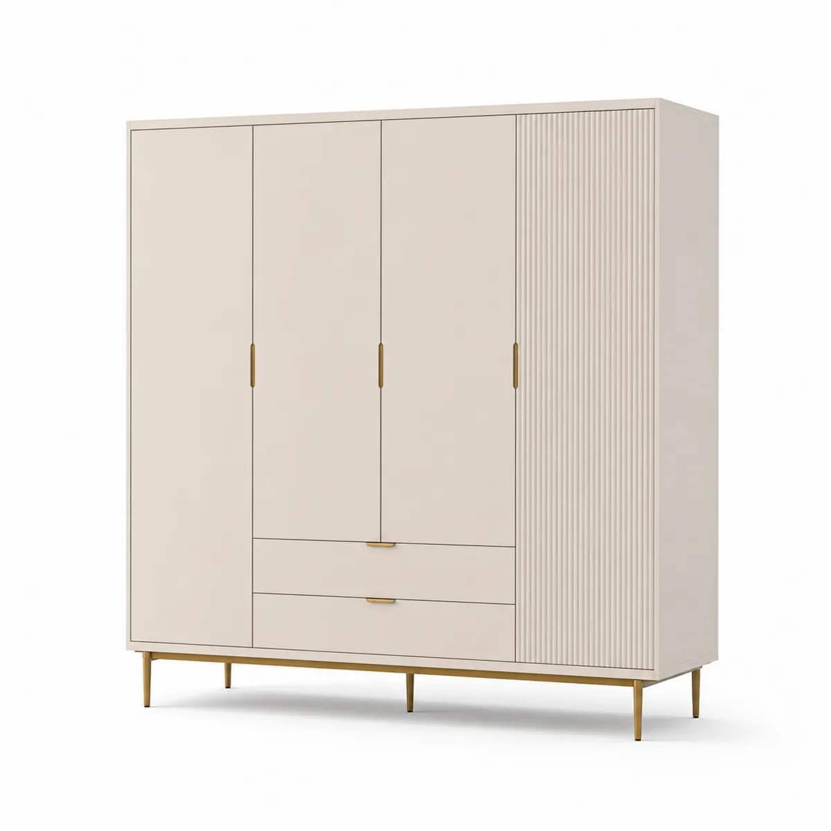 Armoire 4 portes avec 2 tiroirs en bois et métal Beige 200x180x50cm-Classicabodee