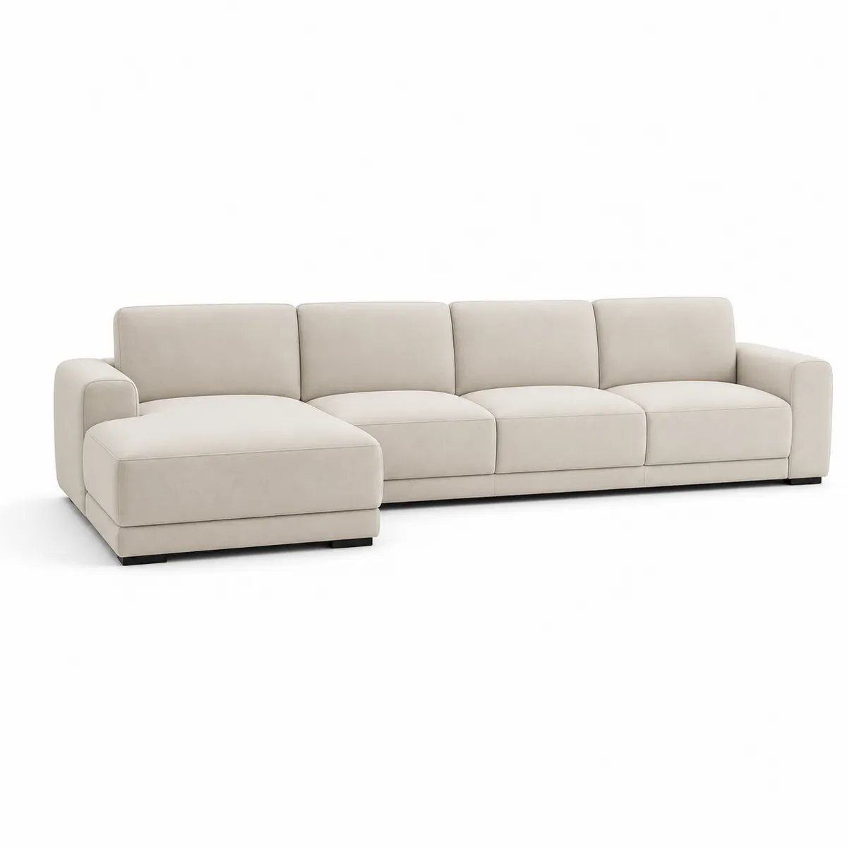 Canapé d'angle 4 places en tissu microfibre Beige-Classicabodee