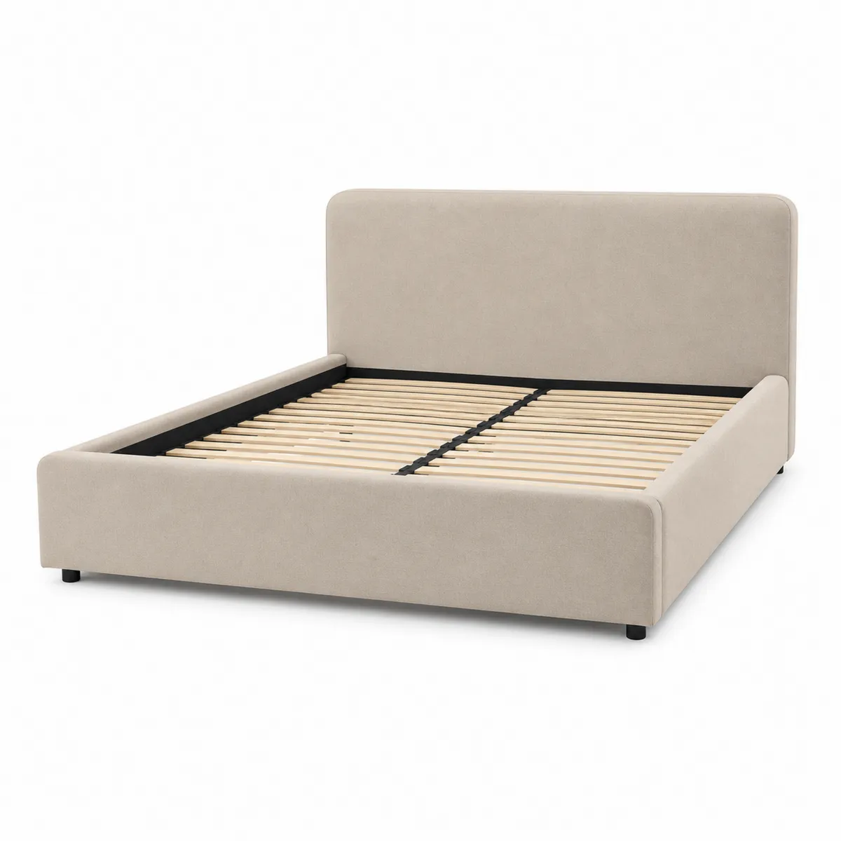 Lit double en velours avec lattes en bois de hêtre 160x200 cm Beige-Classicabodee