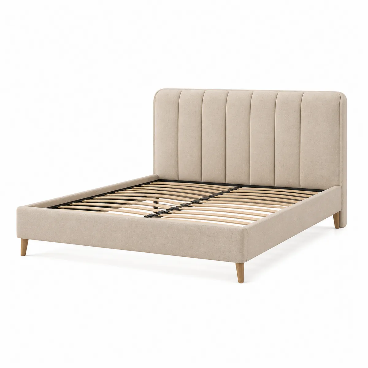 Lit double en bois et tissu Beige 200x160 cm-Classicabodee