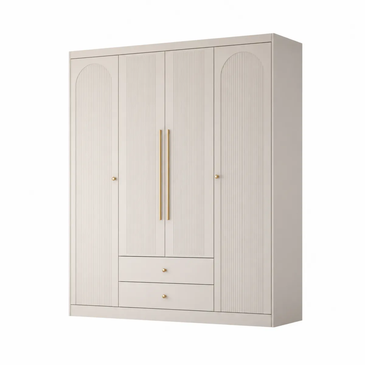 Armoire en Bois avec Poignées en Métal, Blanc, 210cm x 180cm x 60cm-Classicabodee