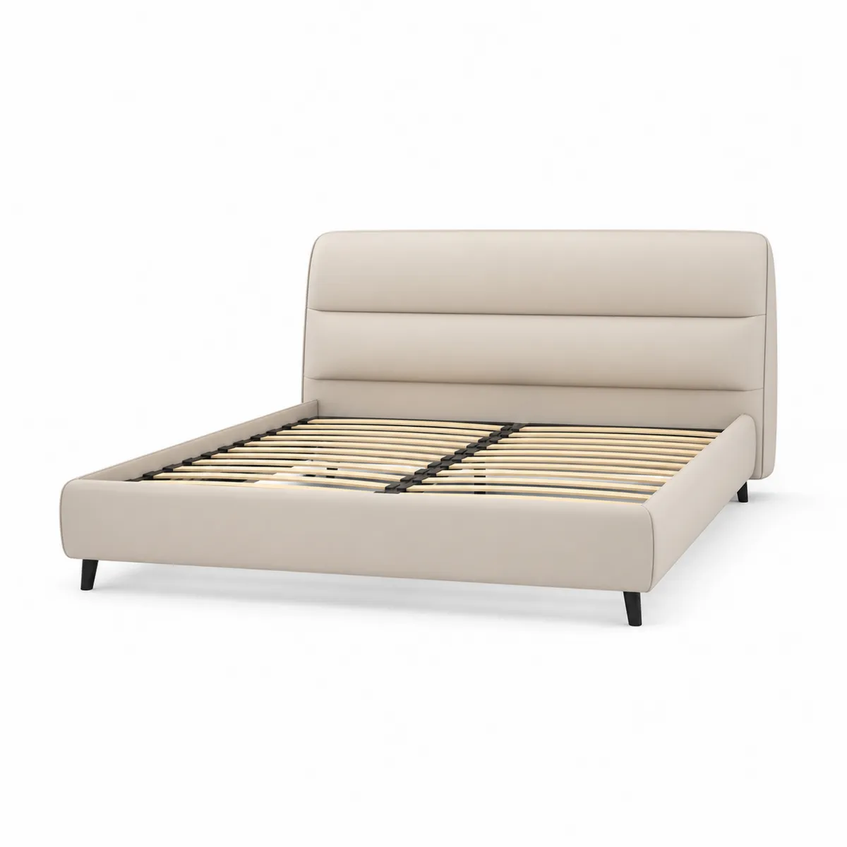Lit double en cuir synthétique Beige 160x200 cm-Classicabodee