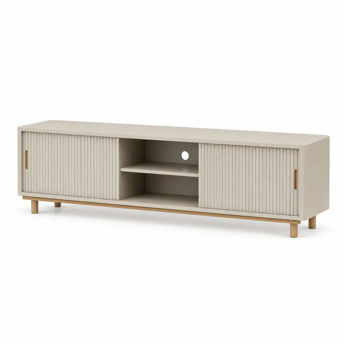 Meuble TV en bois MDF 160 cm Beige avec portes coulissantes-Classicabodee