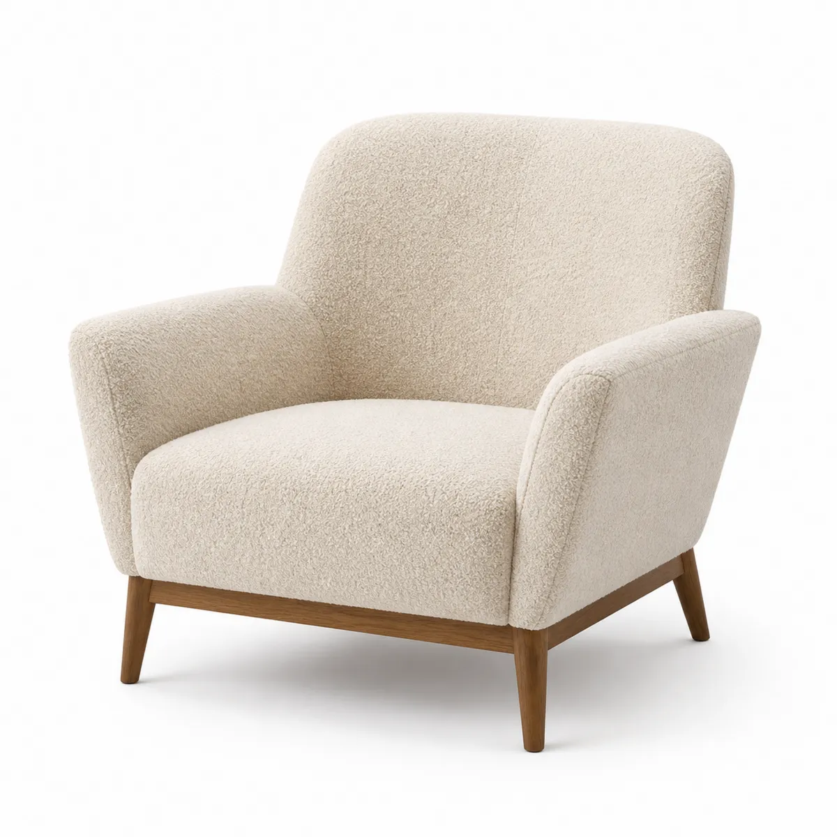 Fauteuil en bois et tissu bouclé Beige 90x85x75 cm-Classicabodee