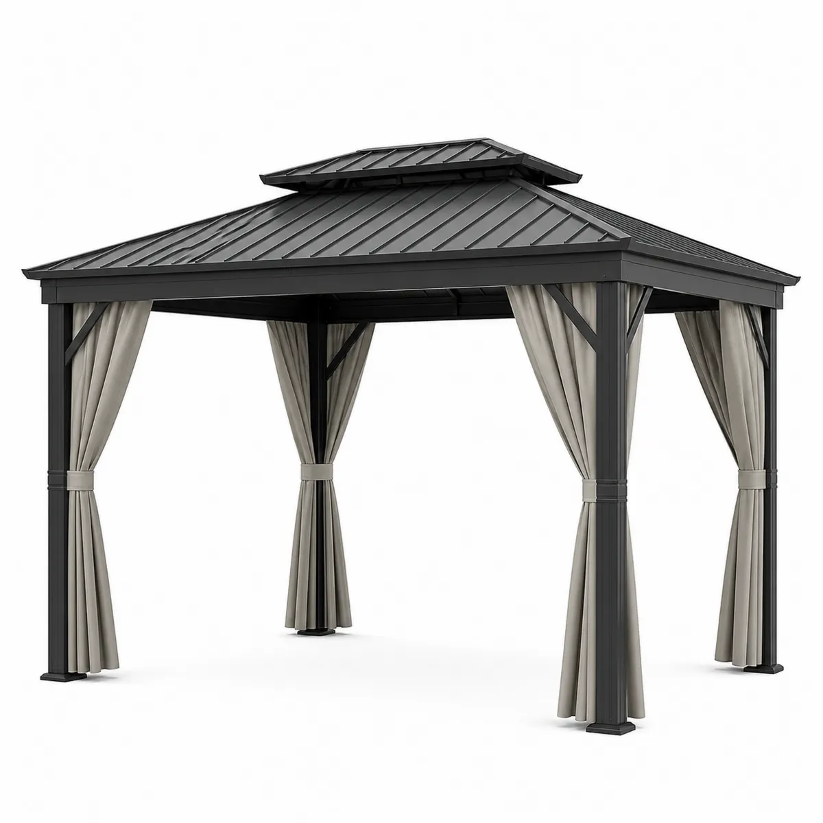 Pavillon de jardin en aluminium et acier avec rideaux en polyester 300x400 cm-Classicabodee