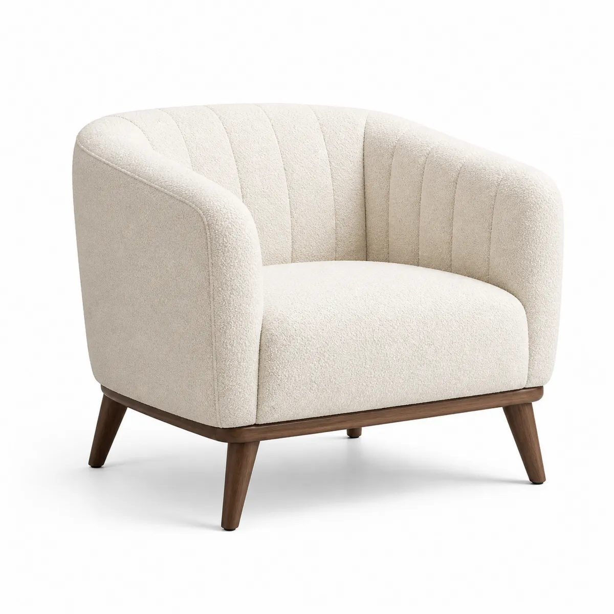 Fauteuil en tissu bouclé ivoire avec cadre en bois-Classicabodee